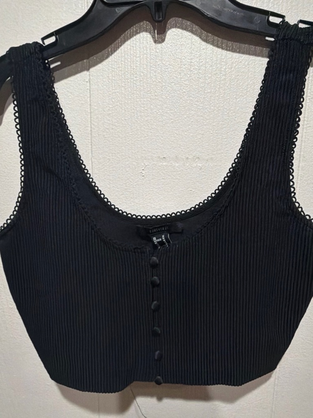 Forever 21 Black Ribbed Button-Front Crop Top